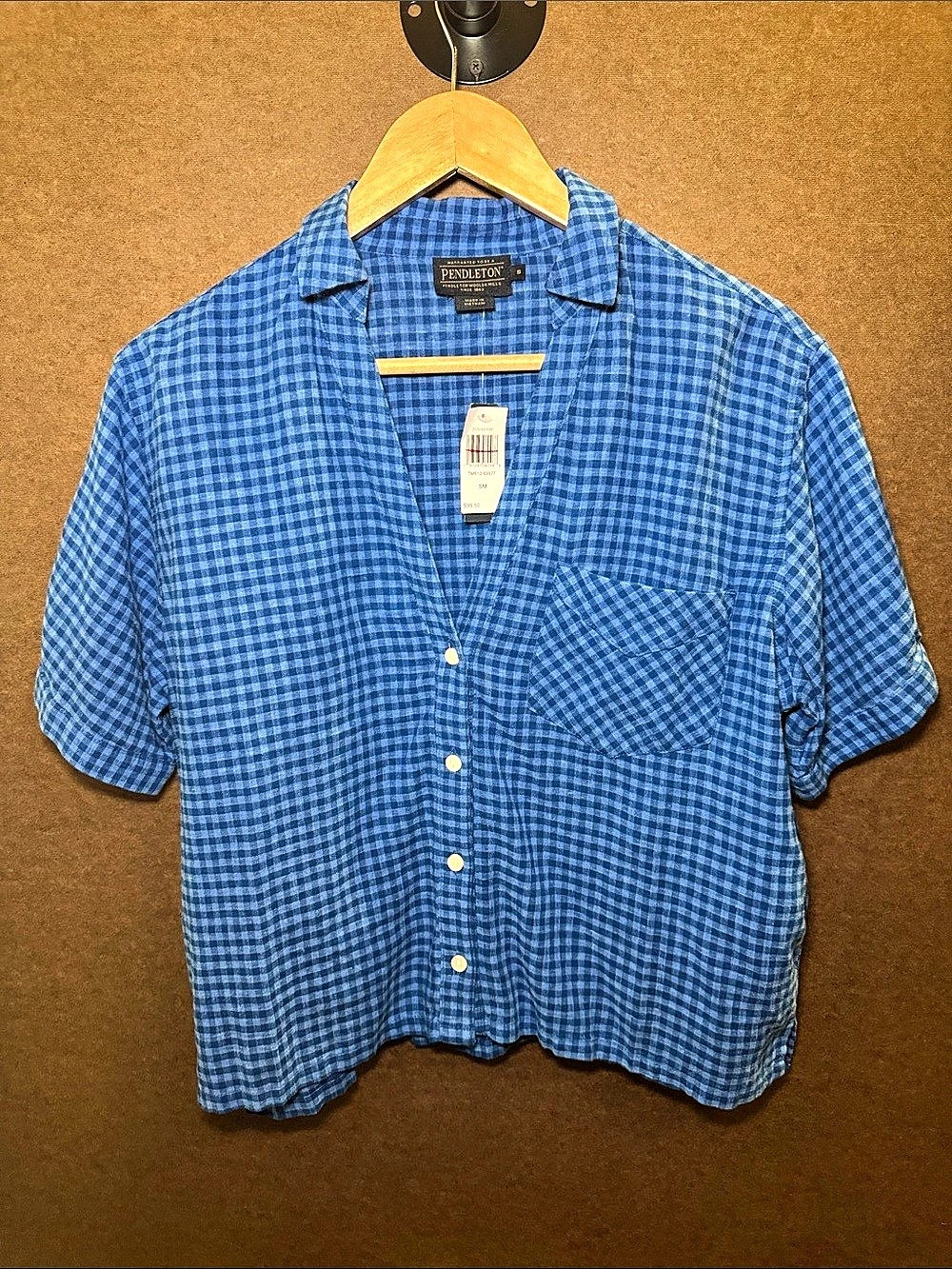 Pendleton Men'Small Checkered Short Sleeve Shirt Blue Small